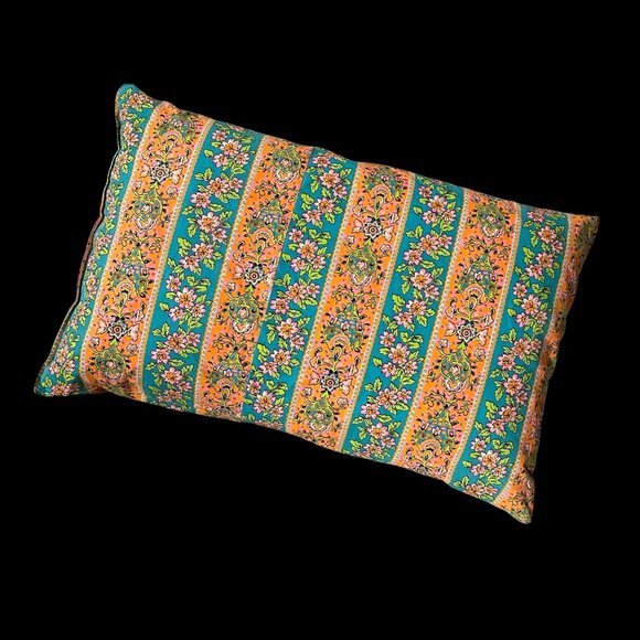 Vintage Feather Pillow Floral Groovy 1960s Flower Power Stripes Blue Orange - Picture 1 of 8